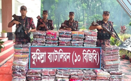 চৌদ্দগ্রাম সীমান্তে ৩৪ লাখ টাকার ভারতীয় শাড়ি জব্দ