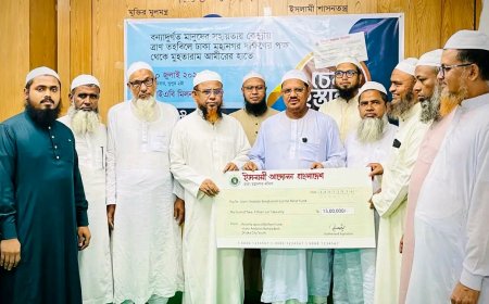 কেন্দ্রীয় ত্রাণ তহবিলে আইএবি ঢাকা মহানগর দক্ষিণের অনুদানের চেক গ্রহণ করলেন চরমোনাই পীর