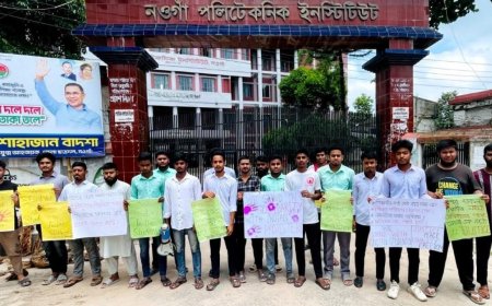 ভারতে আন্দোলনরত শিক্ষার্থীদের প্রতি সংহতি জানিয়ে নওগাঁয় মানববন্ধন