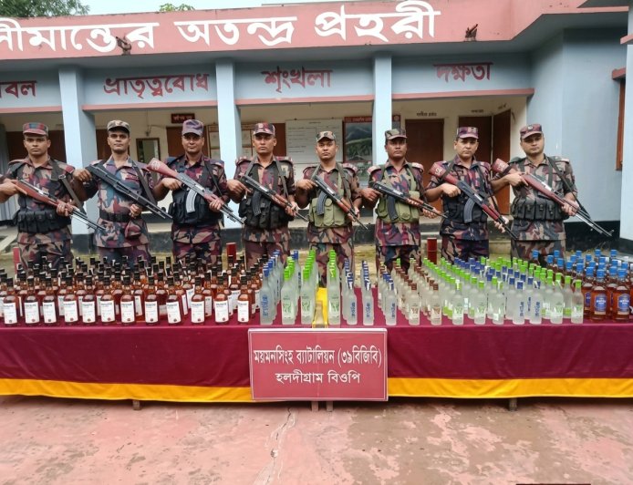 শেরপুর সীমান্তে ২৭৩ বোতল ভারতীয় মদ জব্দ, আনুমানিক মূল্য ৪ লক্ষাধিক
