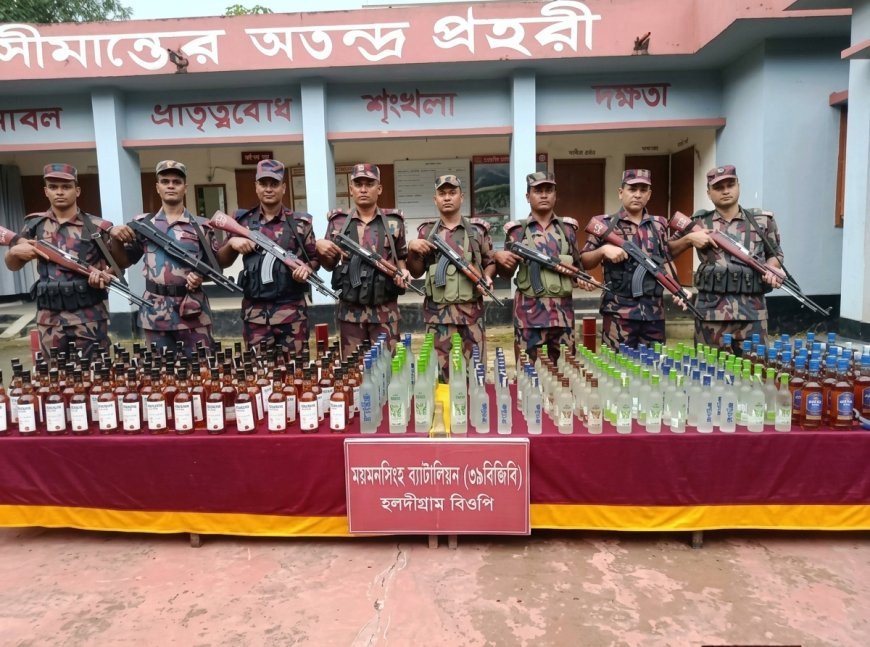 শেরপুর সীমান্তে ২৭৩ বোতল ভারতীয় মদ জব্দ, আনুমানিক মূল্য ৪ লক্ষাধিক
